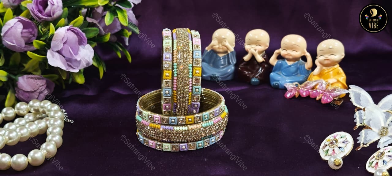 Set of Six Multi Colored Gold Bangles Set - Image 2