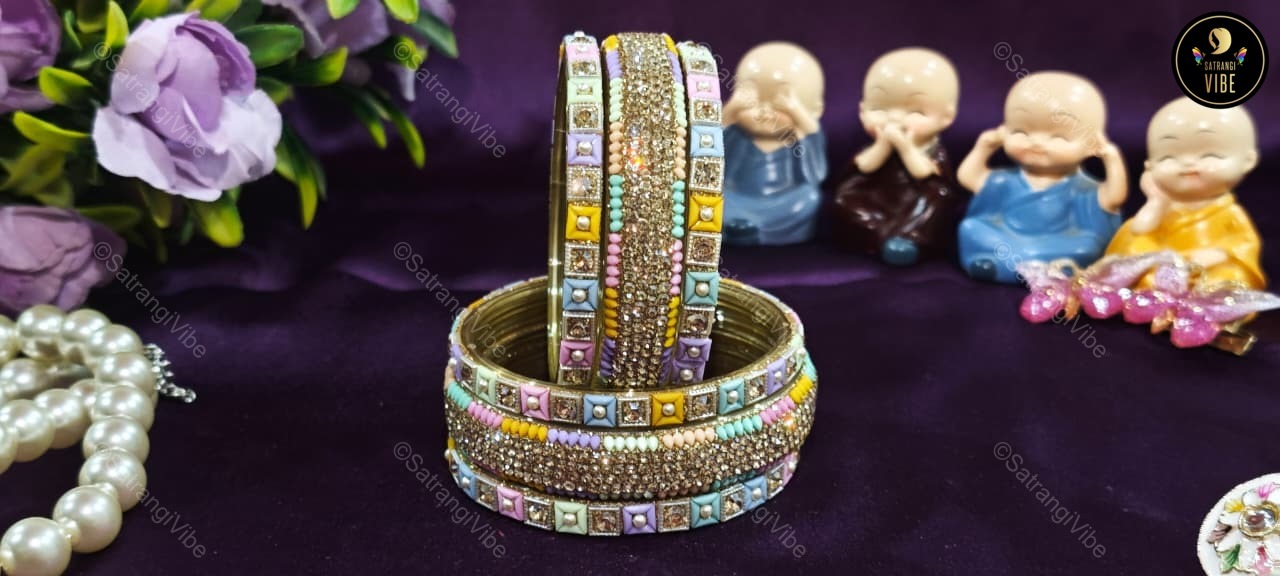 Set of Six Multi Colored Gold Bangles Set - Image 3