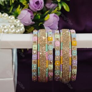 Set of Six Multi Colored Gold Bangles Set