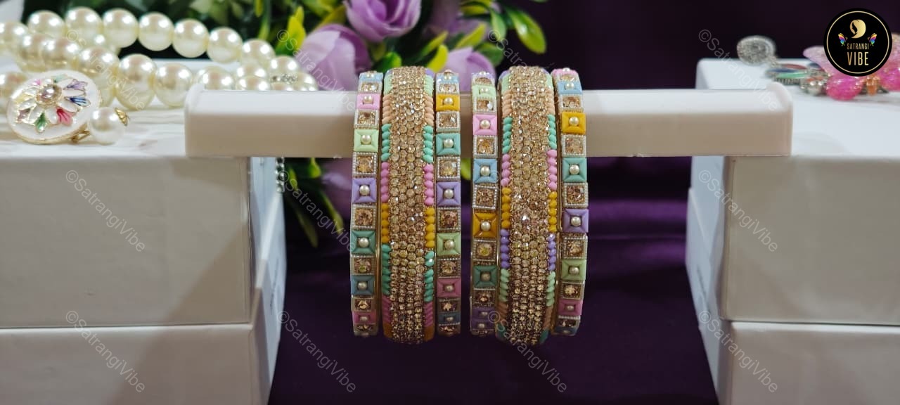Set of Six Multi Colored Gold Bangles Set - Image 5