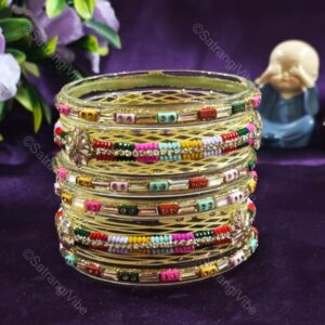 Set of Six Multi Colored Gold Lines Bangles Set