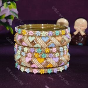 Set of Six Multi Colored Heart Flower Bangles Set