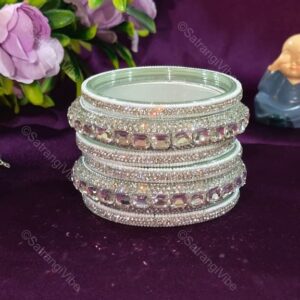 Set of Six Silver Crystal Bangles Set