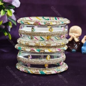 Set of Six White Leharia Bangles Set