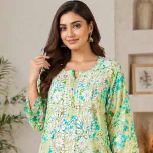 green-print-chikan-kurti
