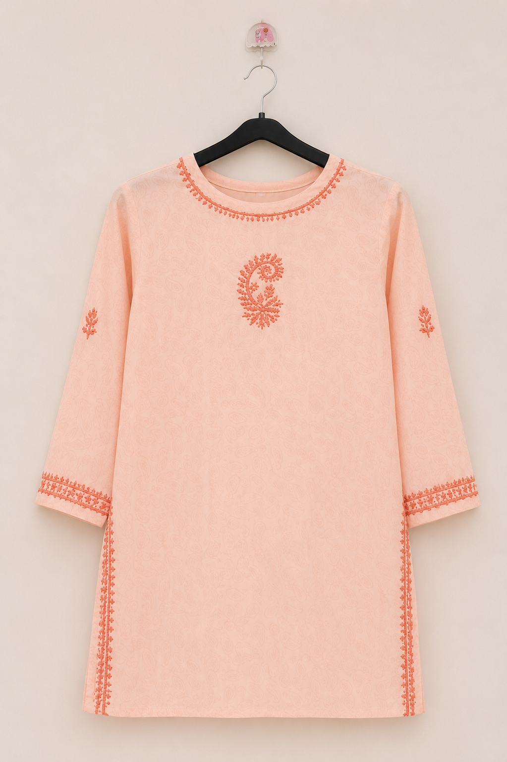 Lucknawi Chikan Handcrafted Peach-Brasso Top - Image 2