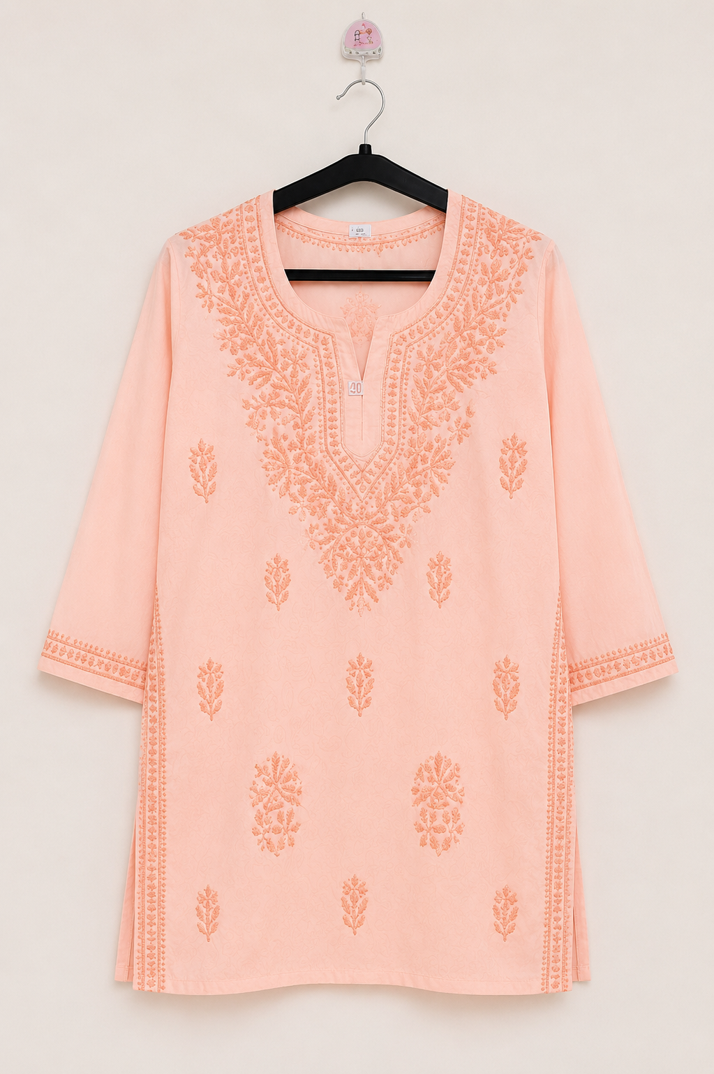 Lucknawi Chikan Handcrafted Peach-Brasso Top - Image 3