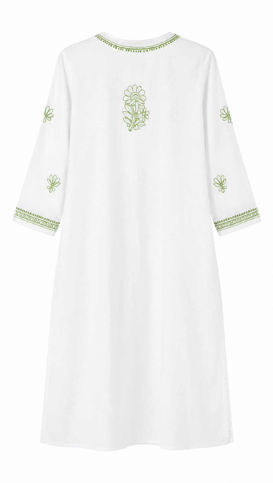 Lucknowi Chikan Handcrafted White-Green Kurti - Image 2